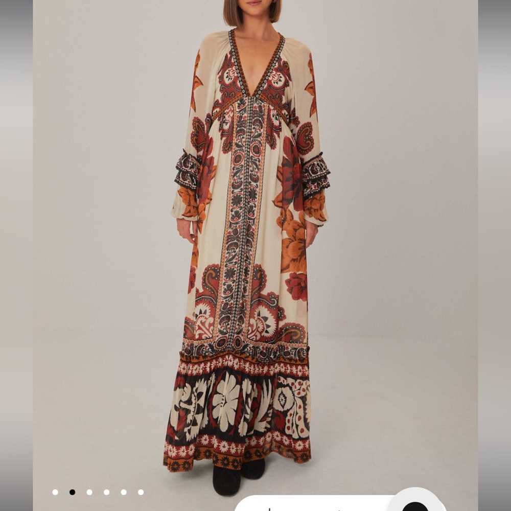 Farm Rio Sand Winter Tapestry V Neck Maxi Dress
